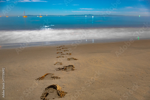Fototapeta Naklejka Na Ścianę i Meble -  Ethereal, Artistic, Photo, Solitary, Footprints, Sand, Pacific Ocean, Tranquil