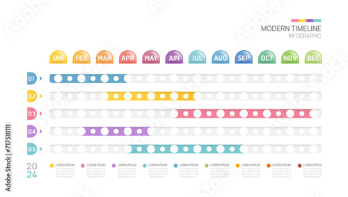 Gantt chart timeline infographic template. Modern milestone element timeline diagram calendar and 4 quarter topics, vector infographics.