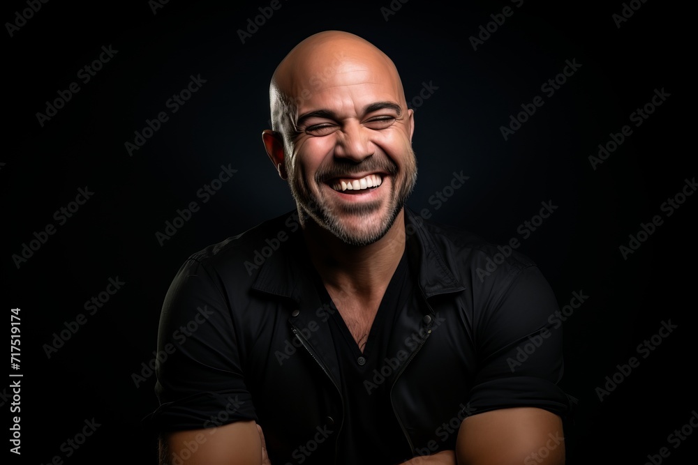 Portrait of a happy mature man laughing against a black background. Portrait of a happy mature man laughing against a black background.