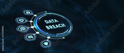 Digital business and technology concept, virtual screen showing DATA BREACH. 3d illustration
