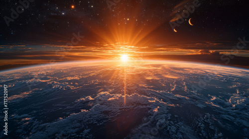 Fototapeta Naklejka Na Ścianę i Meble -  Sunrise View from Space over Earth.