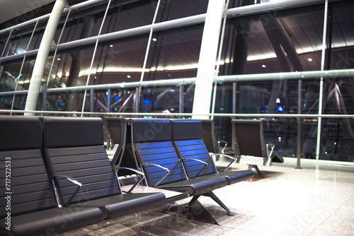 Empty passenger waiting seat in airport departure gate