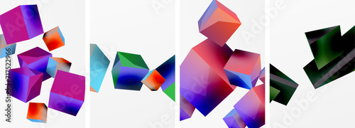 Flying 3d shapes, cubes and other geometric elements background design for wallpaper, business card, cover, poster, banner, brochure, header, website