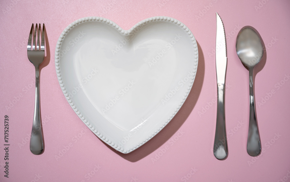 Heart plate with silverware of fork, knife, and spoon Heart plate with silverware of fork, knife, and spoon
