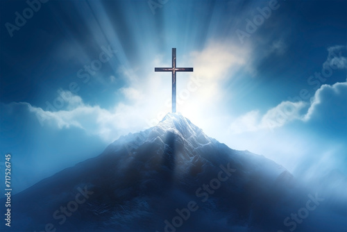 Cross Peak Mountain Winter Rays Sun Divine God Faith 