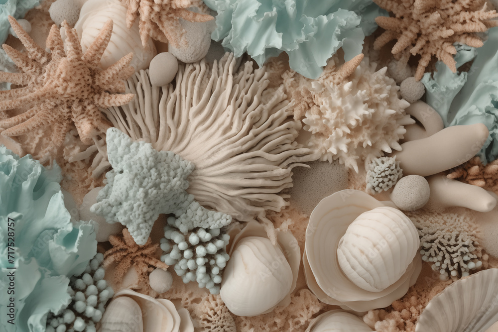 Beautiful Seashells and coral background (Generative Ai)