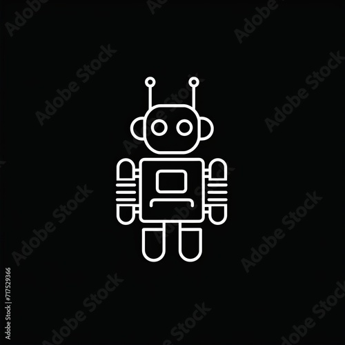 simple linear minialistic logo of a robot on a black background photo