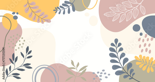 Design banner frame Spring background with beautiful. background for design. Colorful background with tropical plants.
