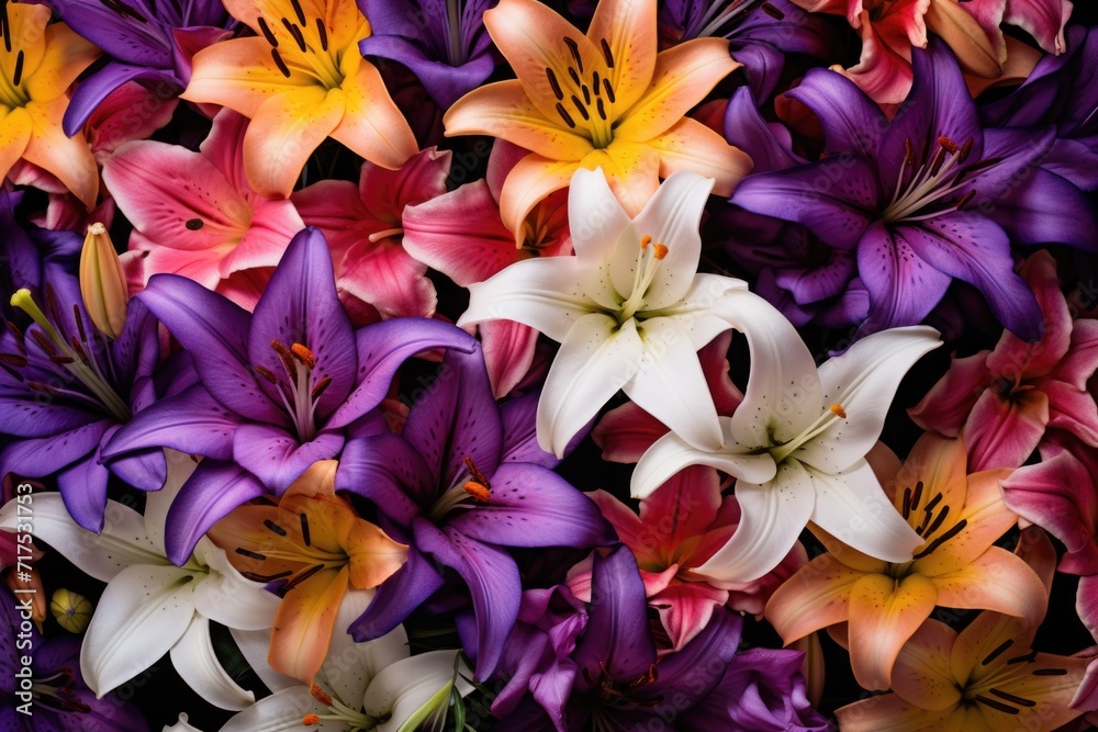 bouquet of colorful lilies close up