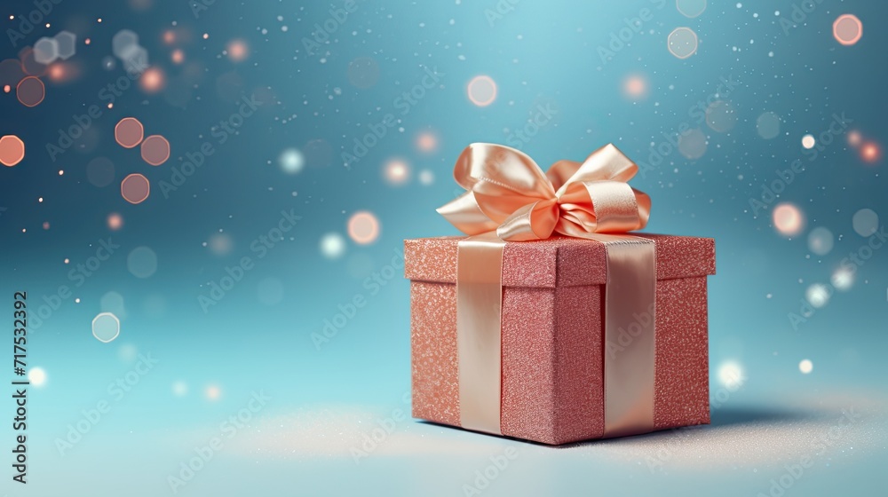 Gift box on a clean background in the style of the new year where there is space for text