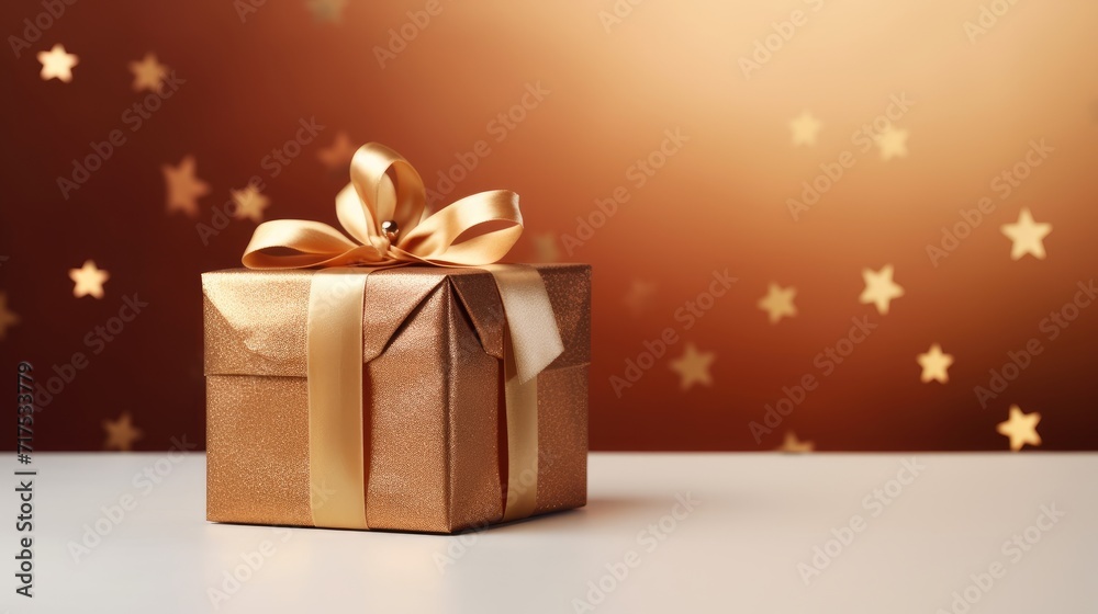 Gift box on a clean background in the style of the new year where there is space for text