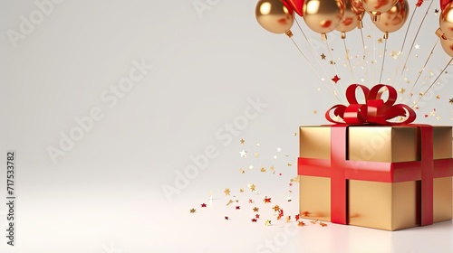 Gift box on a clean background in the style of the new year where there is space for text