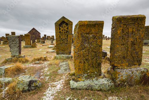 View of Noratus cemetery in Armenia photo