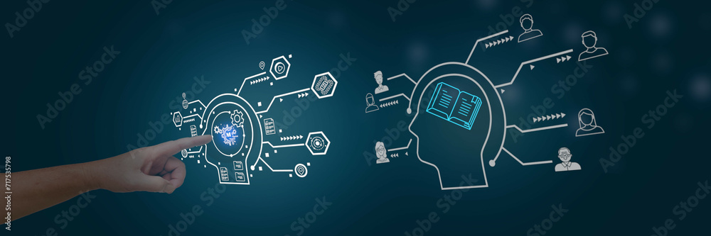 people hand touching AI education digital element icon and share in social media platform people hand touching AI education digital element icon and share in social media platform