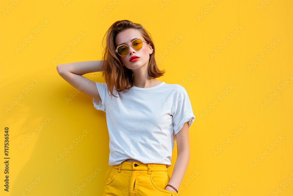 fashionable confident young woman wearing trendy outfit minimalistic fashionable confident young woman wearing trendy outfit minimalistic