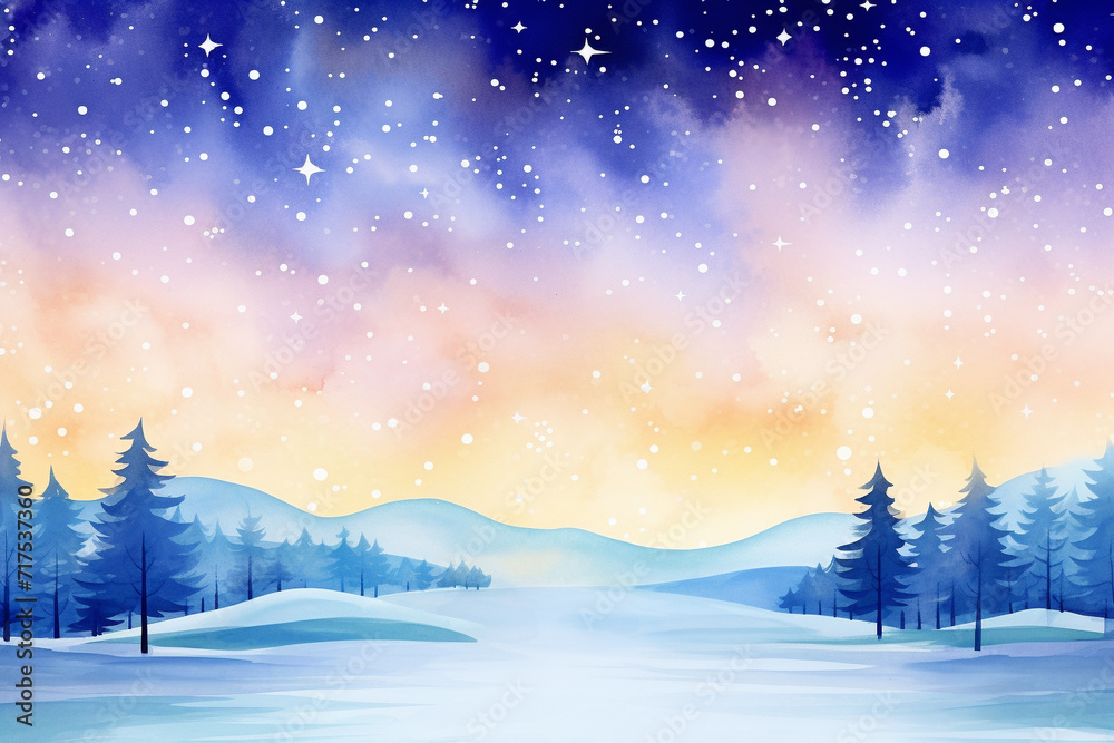 A night to remember Beautiful starlight in a galaxy-themed landscape , cartoon drawing, water color style