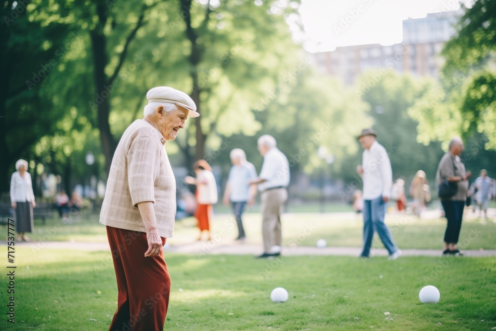 Fototapeta premium elderly people playing bocce ball in a park