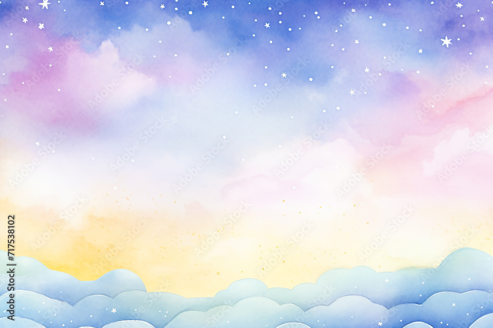 Celestial landscape Capturing the beauty of stars and galaxies , cartoon drawing, water color style