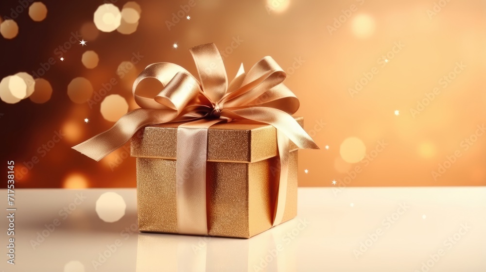 Gift box on a clean background in the style of the new year where there is space for text