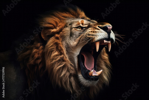 Roaring lion on black background.