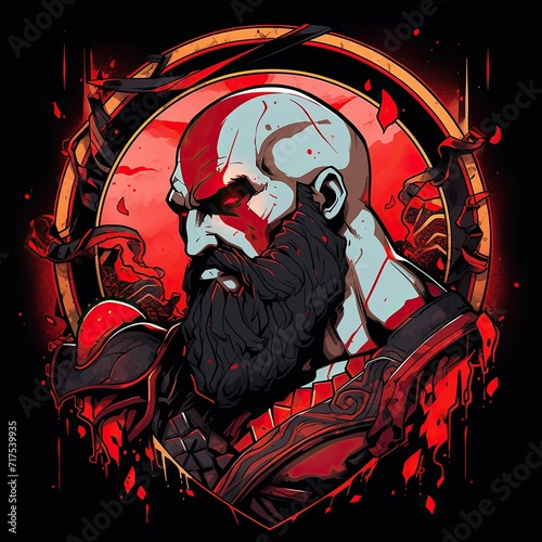 t-shirt design, god of war, good design, 8k, ultra-HD, detail, vector, white background