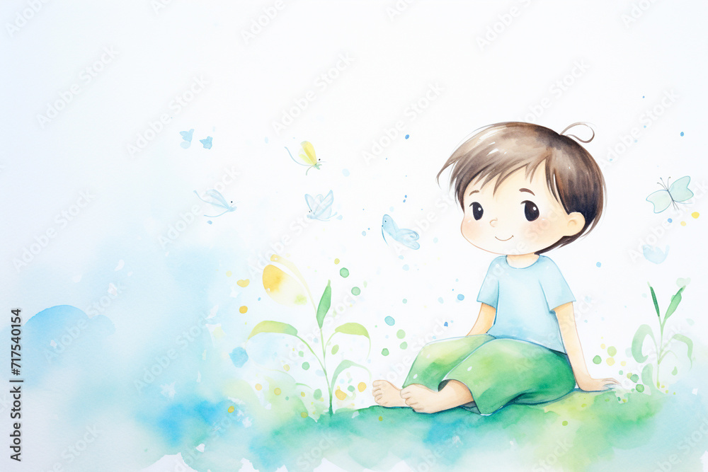Learning joy A child artist's positive experience in the workshop , cartoon drawing, water color style Learning joy A child artist's positive experience in the workshop , cartoon drawing, water color style