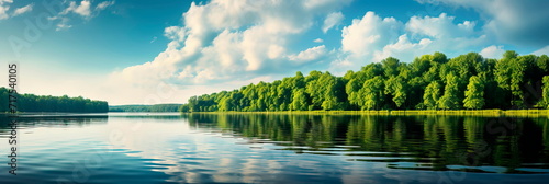 beauty of a tranquil lake, surrounded by lush greenery and mirrored reflections. © Maximusdn