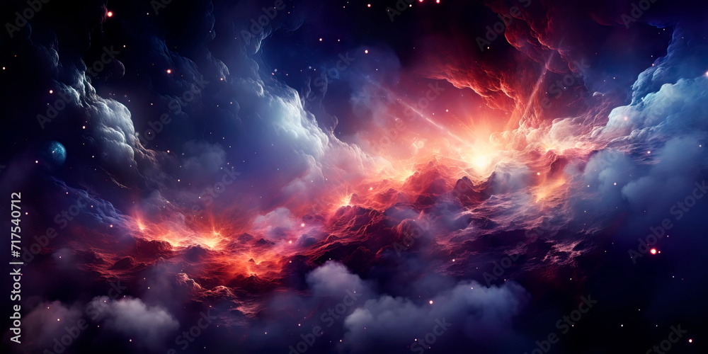 celestial background featuring a distant galaxy, colorful nebulas, and a cosmic wonderland.