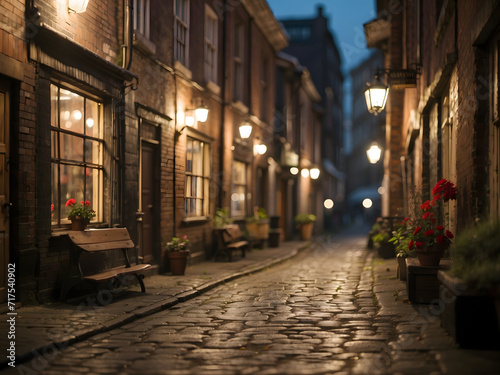 A vintage alley using Tilt-Shift in the night road scene photograph