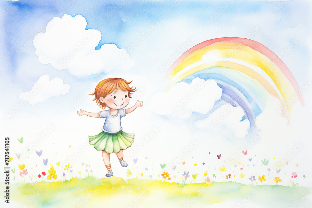 Rainbow masterpiece A child's imagination on canvas , cartoon drawing, water color style Rainbow masterpiece A child's imagination on canvas , cartoon drawing, water color style