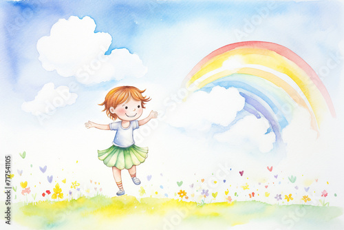 Rainbow masterpiece A child s imagination on canvas   cartoon drawing  water color style