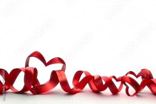 ribbons shaped as hearts on white, valentines day concept. generative ai.