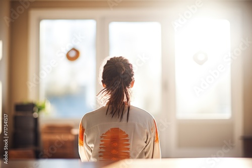 person meditating facing the morning sun