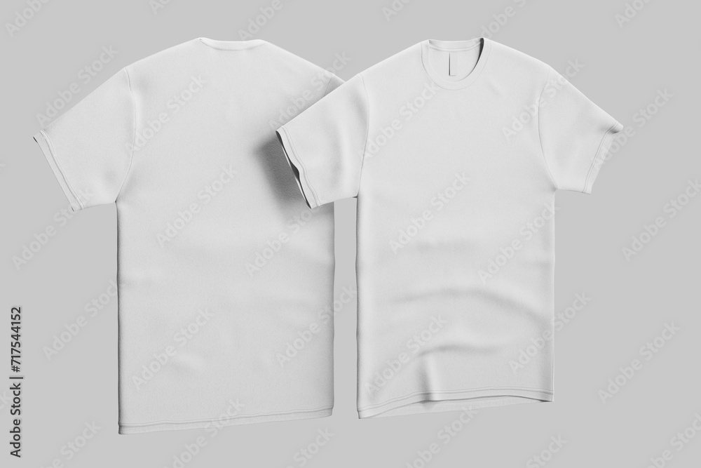 front and back view blank casual cotton textile t shirt apparel street wear clothes realistic mockup template isolated - obrazy, fototapety, plakaty 