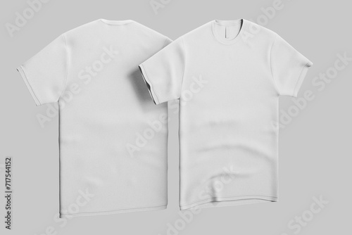 front and back view blank casual cotton textile t shirt apparel street wear clothes realistic mockup template isolated photo
