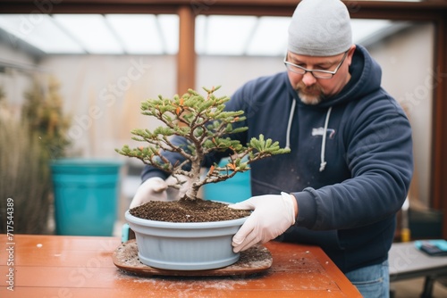 winterizing a bonsai with a protective wrap photo