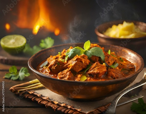 illustration of Indian traditional spicy curry dish; Vindaloo or Vindalho