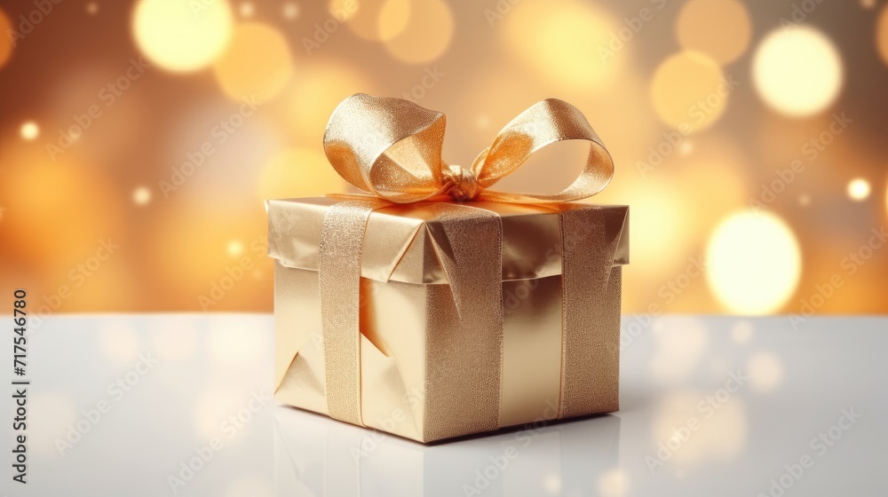 Gift box on a clean background in the style of the new year where there is space for text