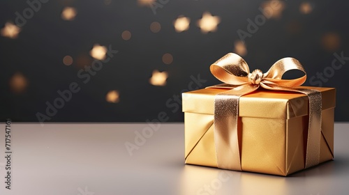 Gift box on a clean background in the style of the new year where there is space for text