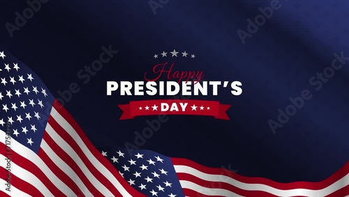 animation of presidents' day in the united states with the backdrop of the waving american flag and the text happy presidents day photo