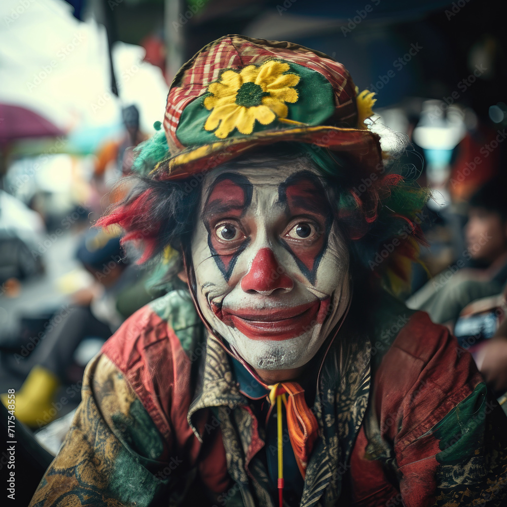 sad joker clown in slum place, Ai Generated Images