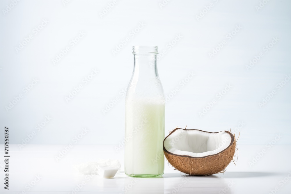 coconut water in a clear bottle with a white background coconut water in a clear bottle with a white background