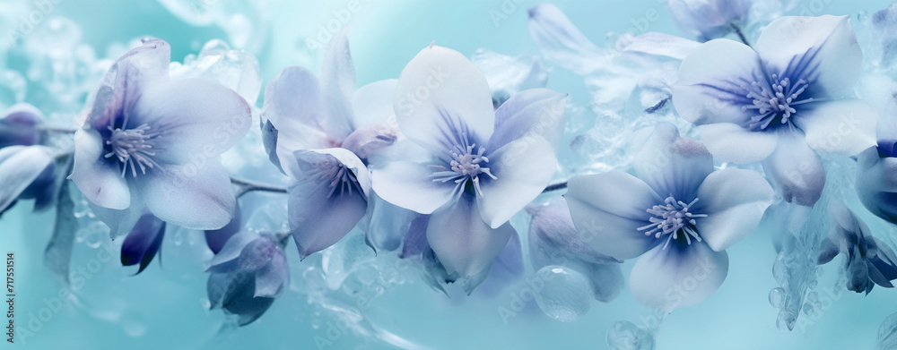 white flowers on a blue background with some water on it white flowers on a blue background with some water on it