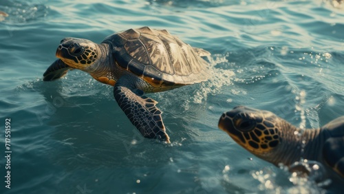 Release sea turtles after rehabilitation Concept of protecting nature and preserving animal species.