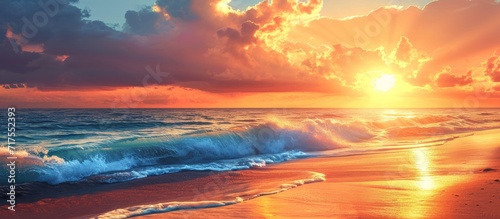 Romantic beach sunset with space for text or decoration.