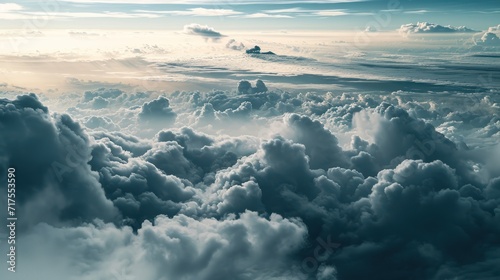 The sea of clouds from above and behind contained black smoke produced by volcanoes.