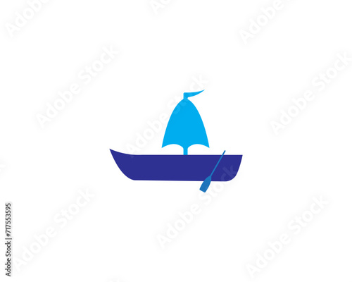 Simple Sailboat dhow boat ship on Sea Ocean Wave with Doodle line art style for Sailing Travel Transport logo design.