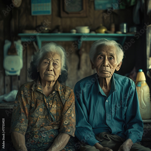 portrait of an old Asian married couple, Ai Generated Images