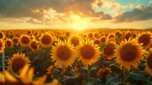Field of sunflowers stretching towards the horizon.