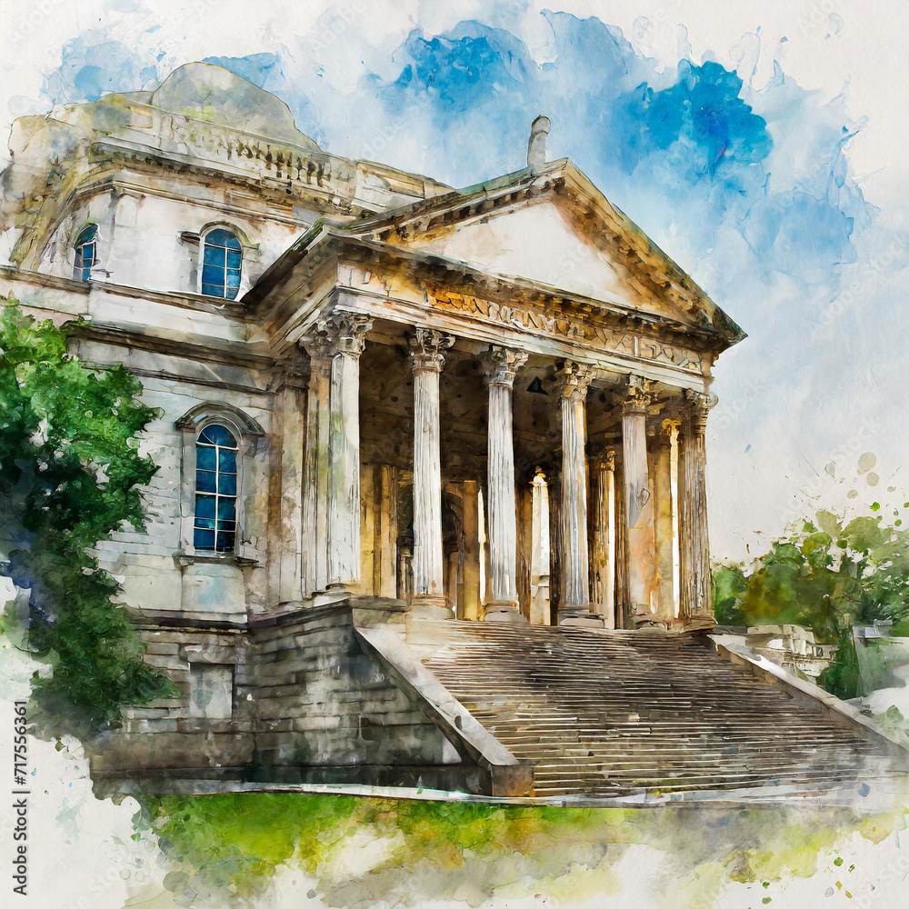 Financial Flow: Watercolor Landscapes Emanating the Dynamism of Banking Institutions